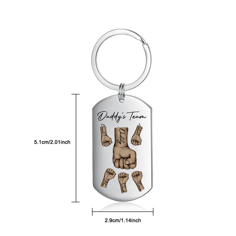 2 Texts, 5 Names & 1 Photo Personalized Keyring – “Daddy’s Team” Design | Lorajewel