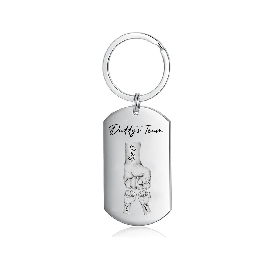 2 Texts, 2 Names & 1 Photo Personalized Keyring – “Daddy’s Team” Design | Lorajewel
