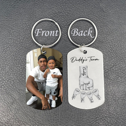2 Texts, 4 Names & 1 Photo Personalized Keyring – “Daddy’s Team” Design | Lorajewel
