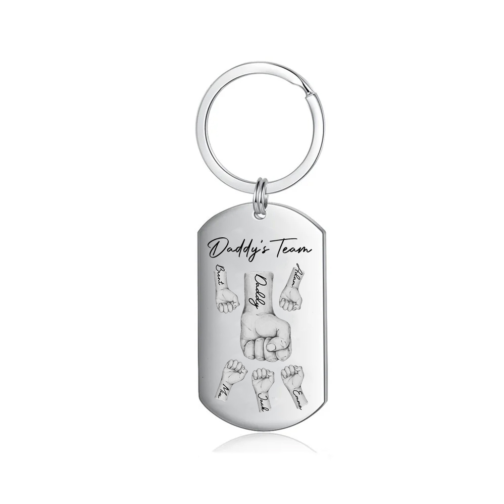 2 Texts, 5 Names & 1 Photo Personalized Keyring – “Daddy’s Team” Design | Lorajewel