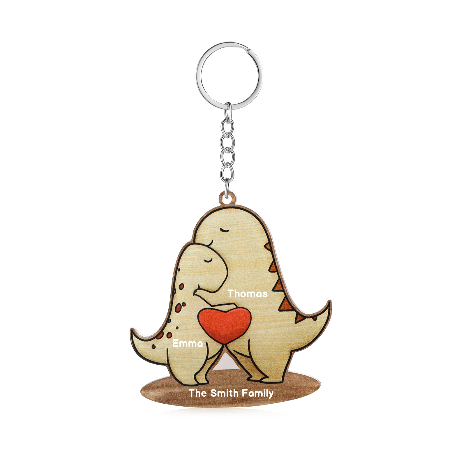 2 Names - Personalised Acrylic Dinosaur Keychain Custom Text & Name Keyring Gifts for Father/Mother