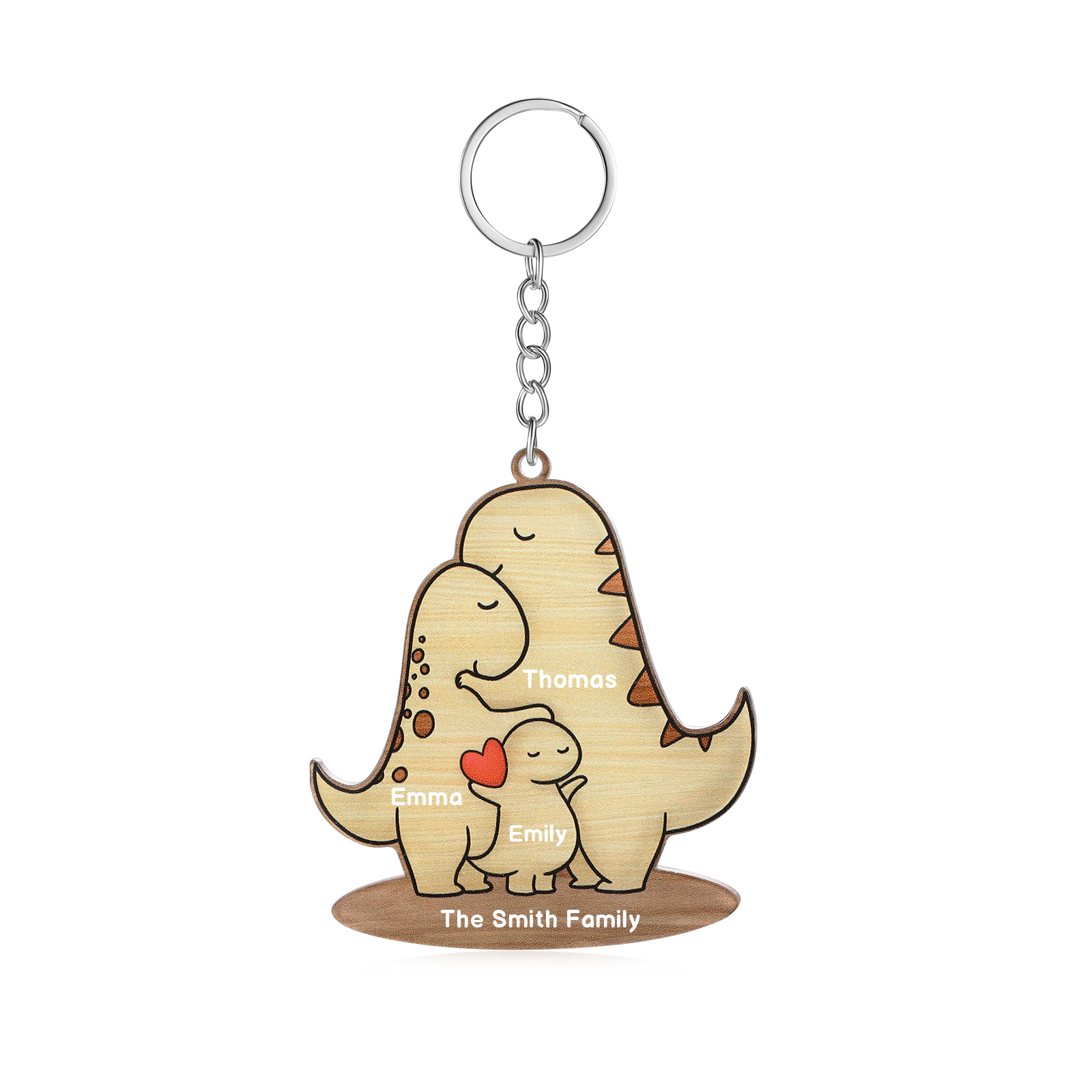 3 Names - Personalised Acrylic Dinosaur Keychain Custom Text & Name Keyring Gifts for Father/Mother