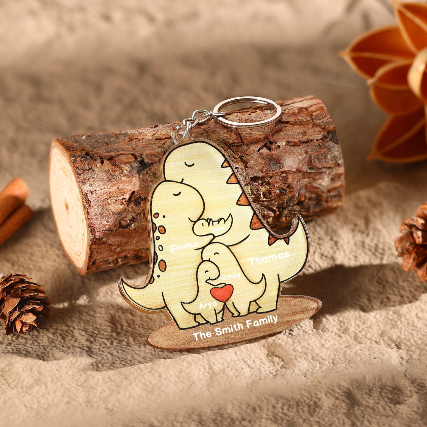5 Names - Personalised Acrylic Dinosaur Keychain Custom Text & Name Keyring Gifts for Father/Mother