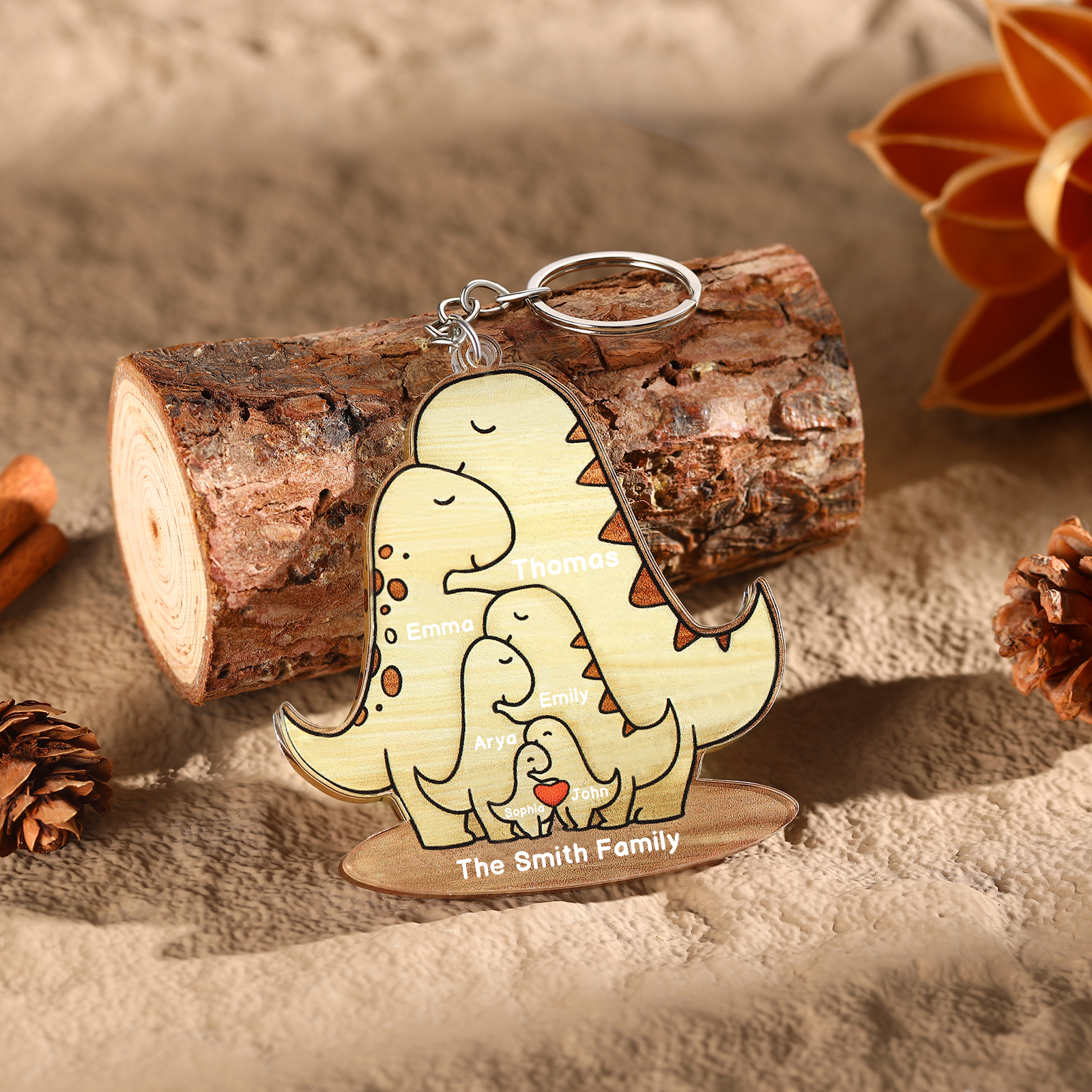 6 Names - Personalised Acrylic Dinosaur Keychain Custom Text & Name Keyring Gifts for Father/Mother