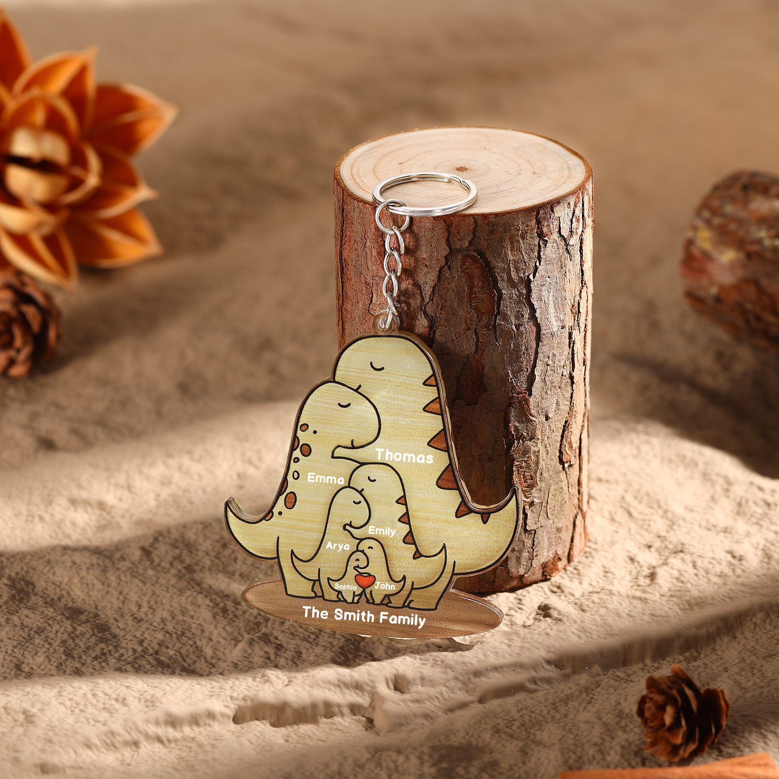 6 Names - Personalised Acrylic Dinosaur Keychain Custom Text & Name Keyring Gifts for Father/Mother