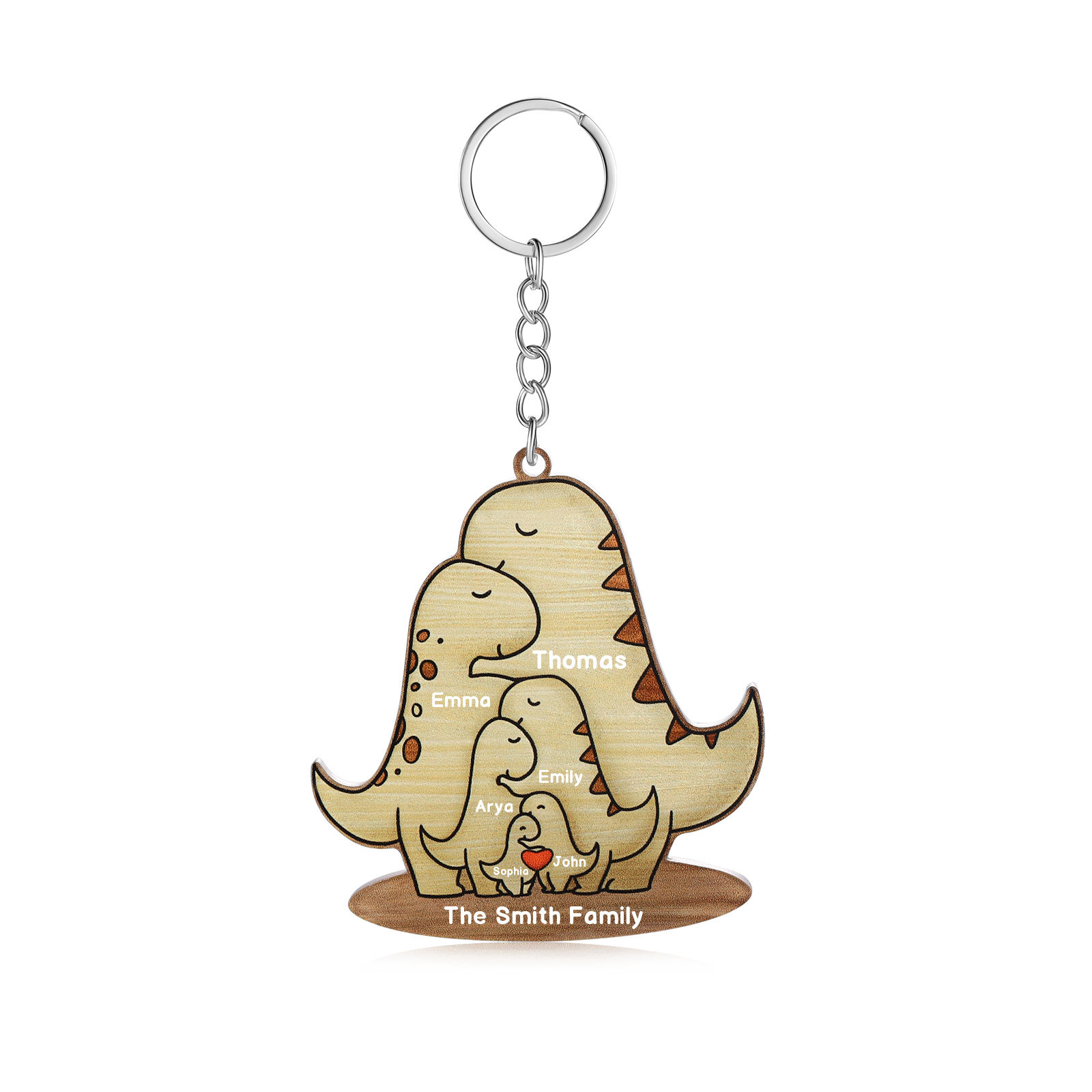 6 Names - Personalised Acrylic Dinosaur Keychain Custom Text & Name Keyring Gifts for Father/Mother