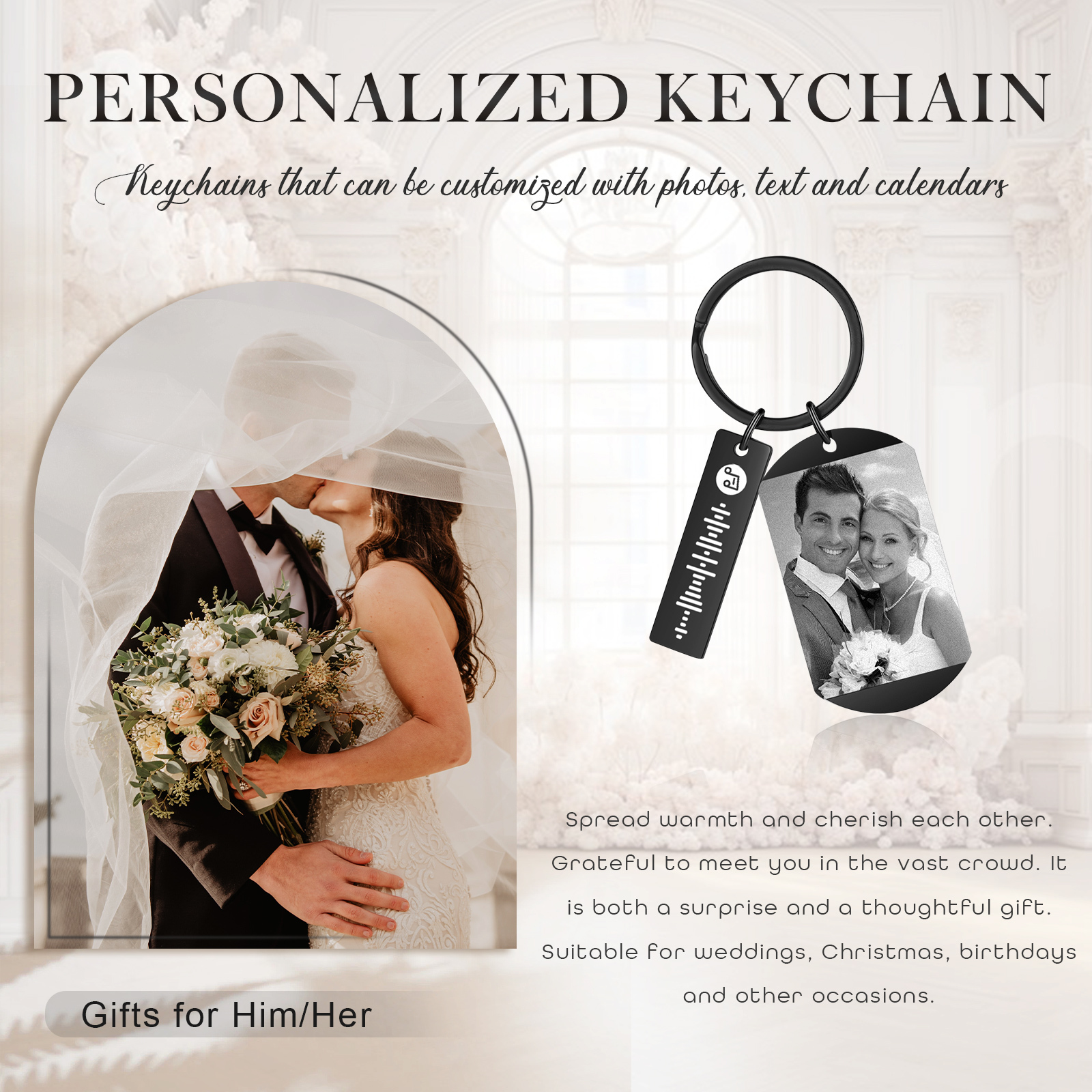Personalised Calendar & Photo & Spotify Code Keychain Custom Music Keyring Black Gifts for Couple | Jessammade