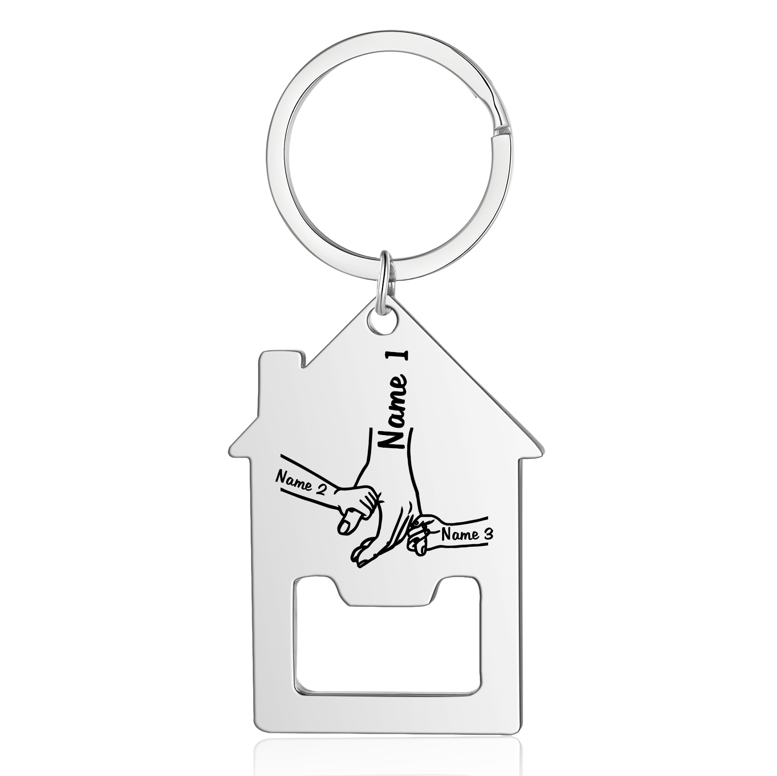 Personalized Holding Hands Keychain Custom 2–5 Names Bottle Opener House-Shaped Keyring Gifts for Family