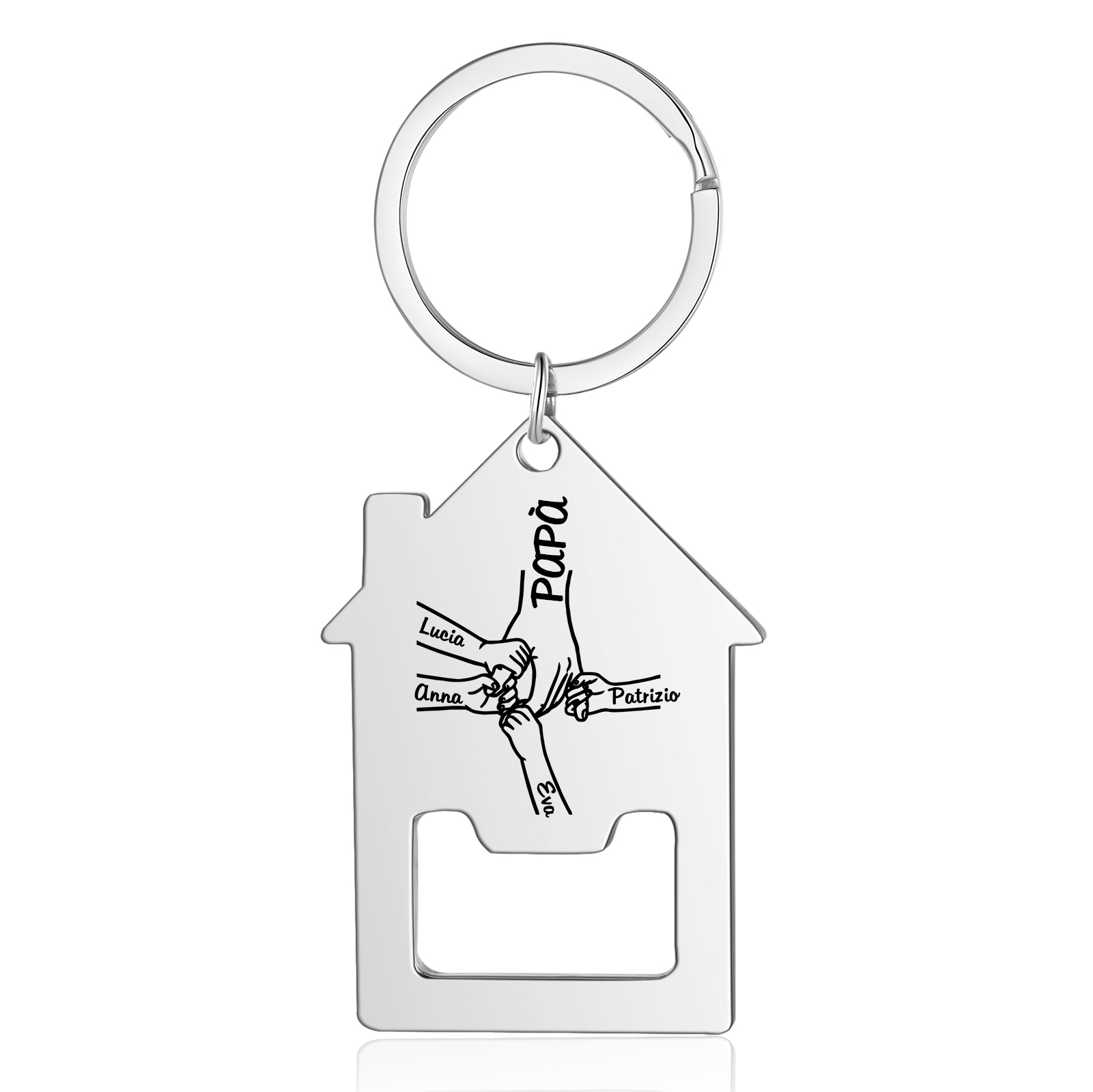 Personalized Holding Hands Keychain Custom 2–5 Names Bottle Opener House-Shaped Keyring Gifts for Family