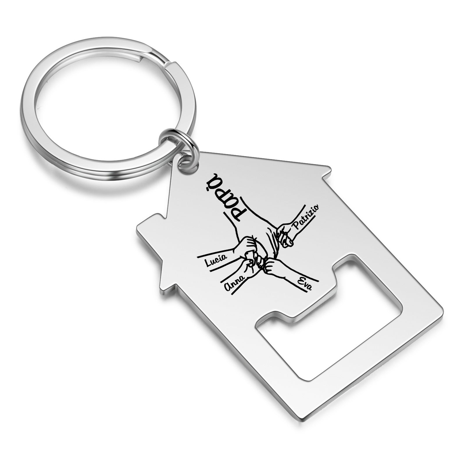 Personalized Holding Hands Keychain Custom 2–5 Names Bottle Opener House-Shaped Keyring Gifts for Family