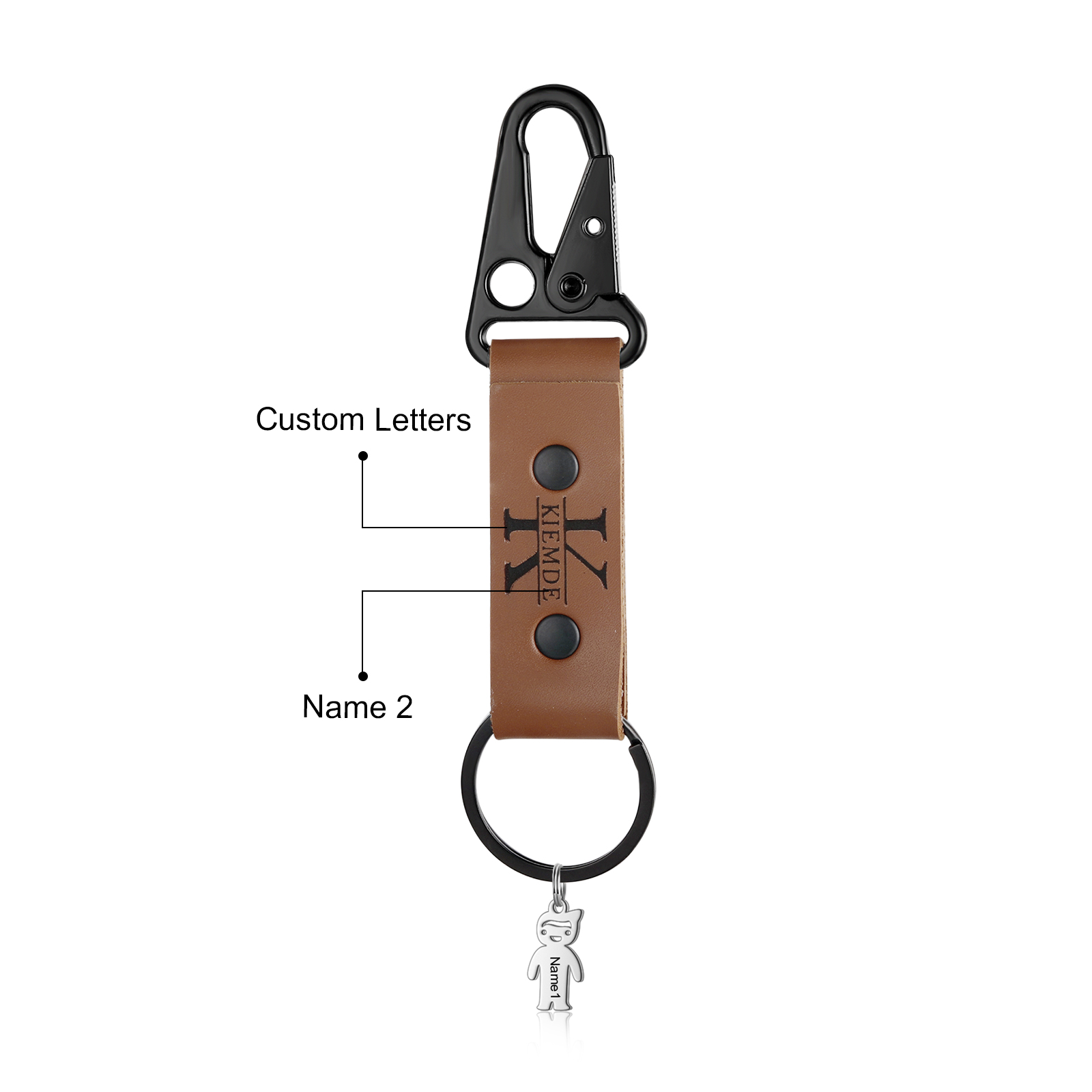 Personalized Men Leather Keychain Custom 2-7 Names & 1 Letter Keyring