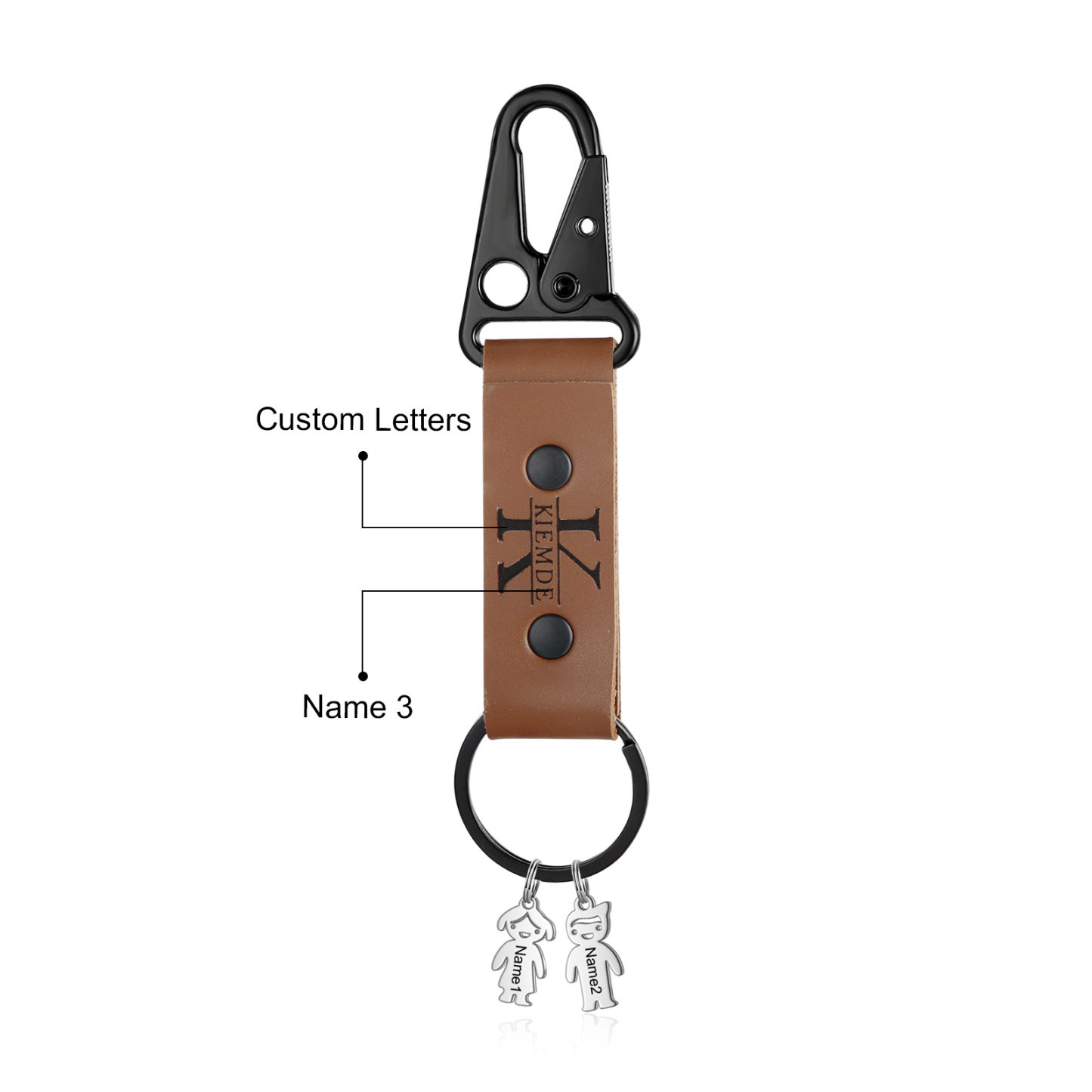 Personalised Men Leather Keychain Custom 2-7 Names & 1 Letter Keyring Gift for Dad/Grandpa | Jessmade