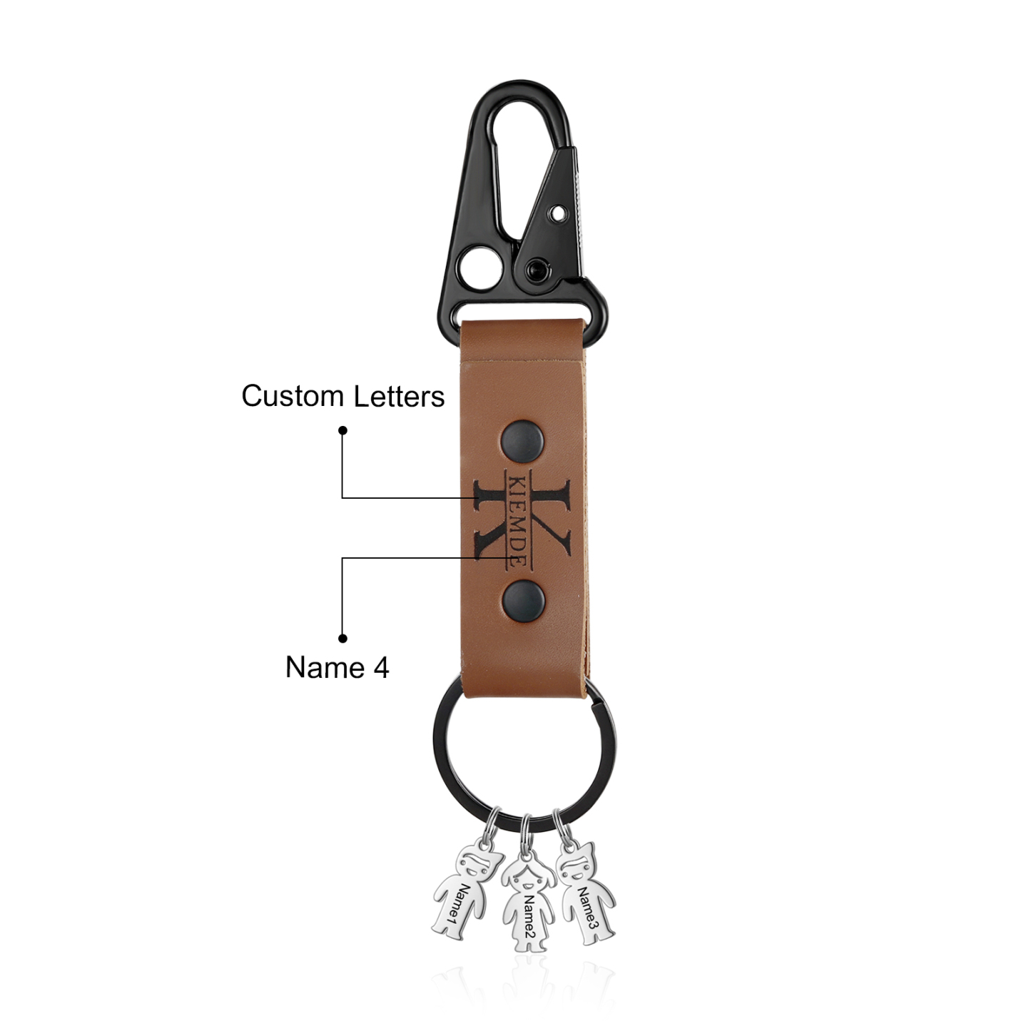 Personalised Men Leather Keychain Custom 2-7 Names & 1 Letter Keyring Gift for Dad/Grandpa | Jessmade