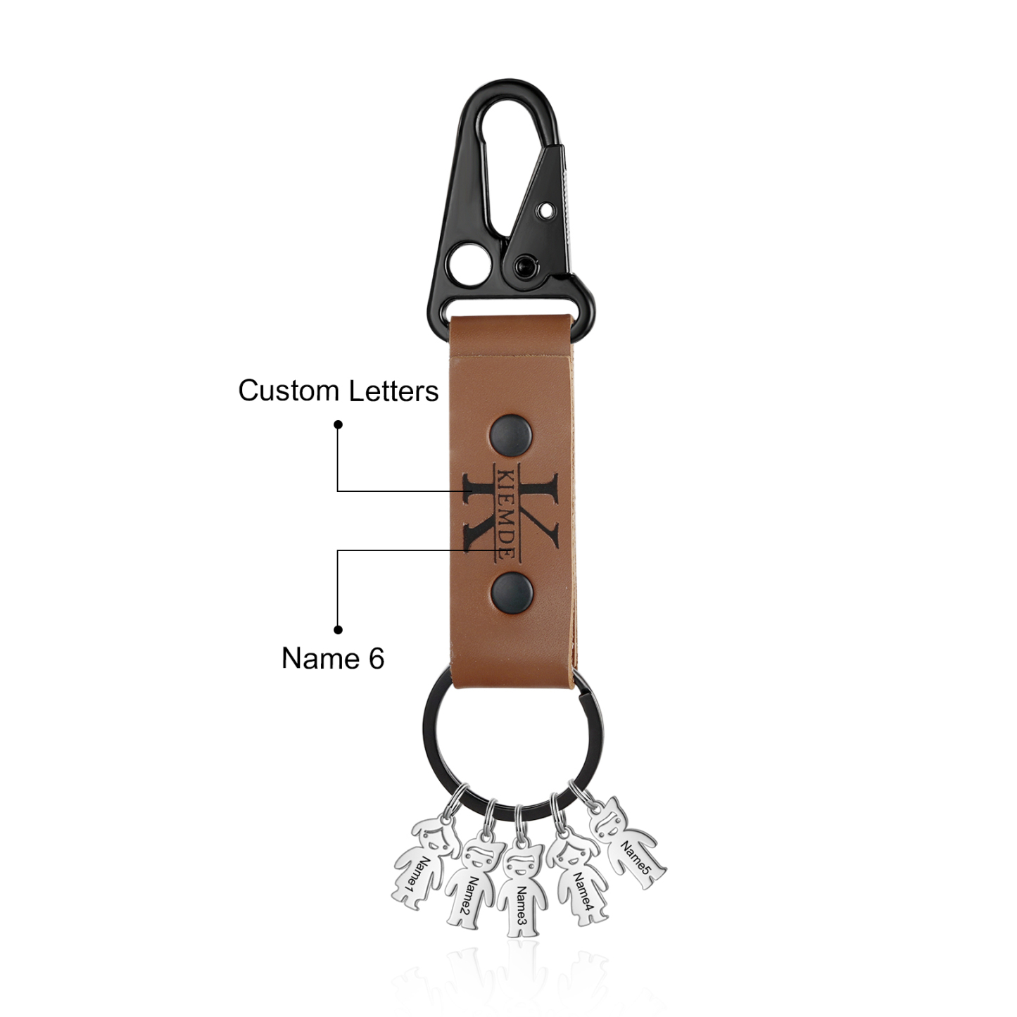Personalised Men Leather Keychain Custom 2-7 Names & 1 Letter Keyring Gift for Dad/Grandpa | Jessmade