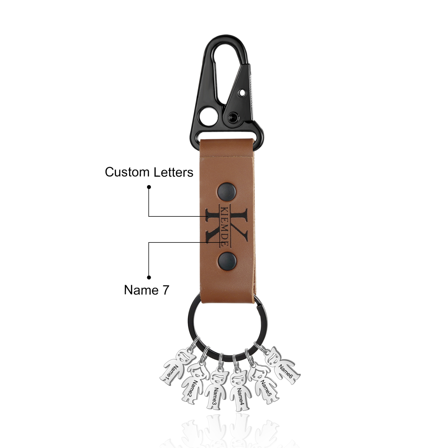 Personalised Men Leather Keychain Custom 2-7 Names & 1 Letter Keyring Gift for Dad/Grandpa | Jessmade