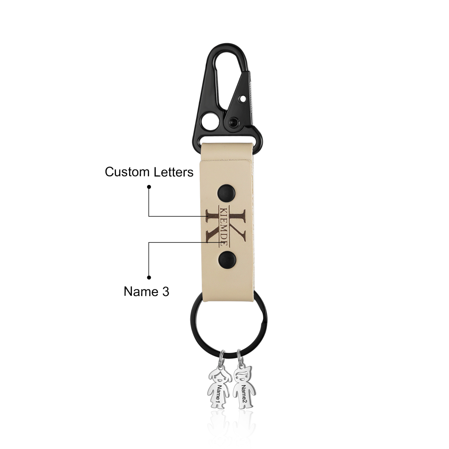 Personalised Men Leather Keychain Custom 2-7 Names & 1 Letter Keyring Gift for Dad/Grandpa | Jessmade