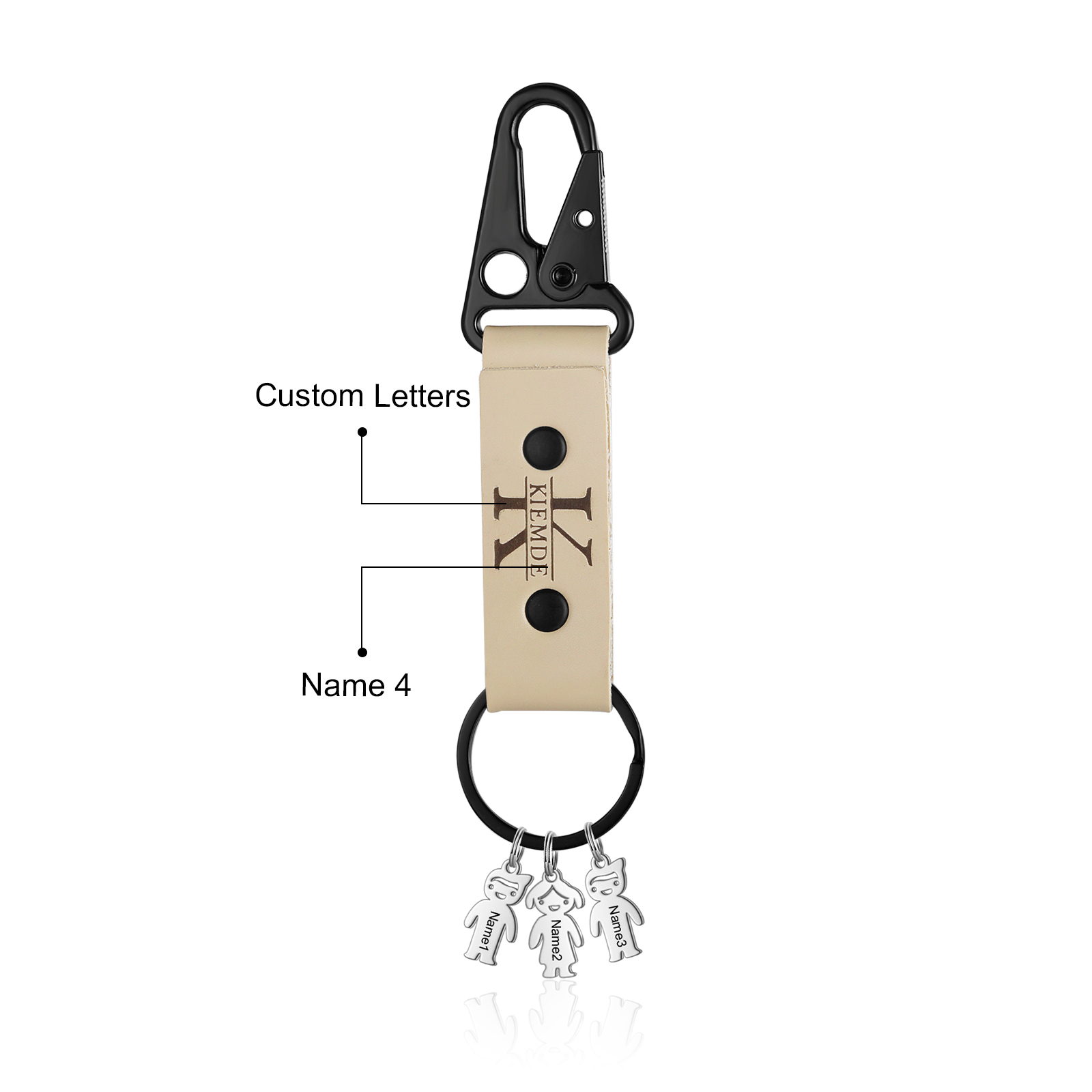 Personalised Men Leather Keychain Custom 2-7 Names & 1 Letter Keyring Gift for Dad/Grandpa | Jessmade