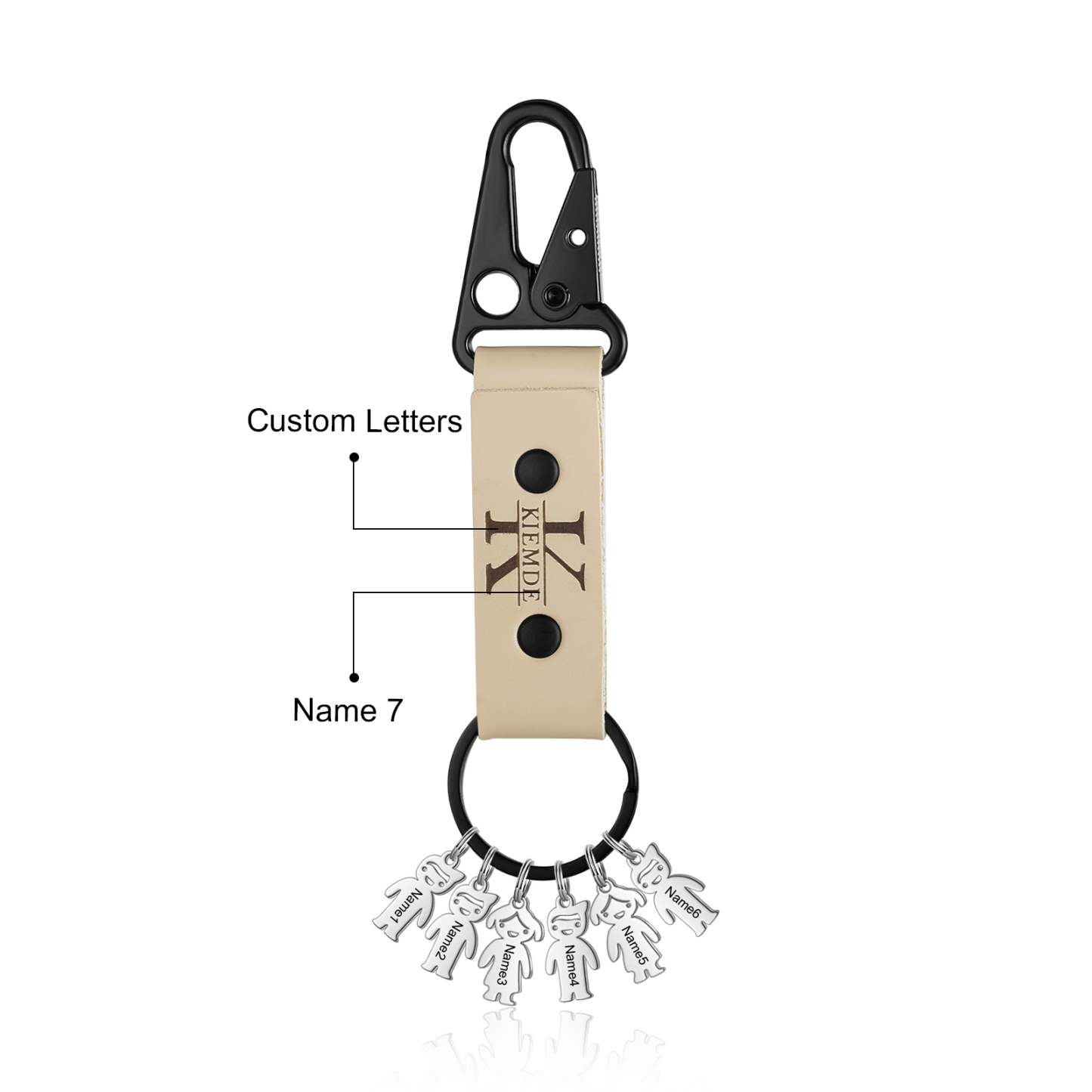 Personalised Men Leather Keychain Custom 2-7 Names & 1 Letter Keyring Gift for Dad/Grandpa | Jessmade