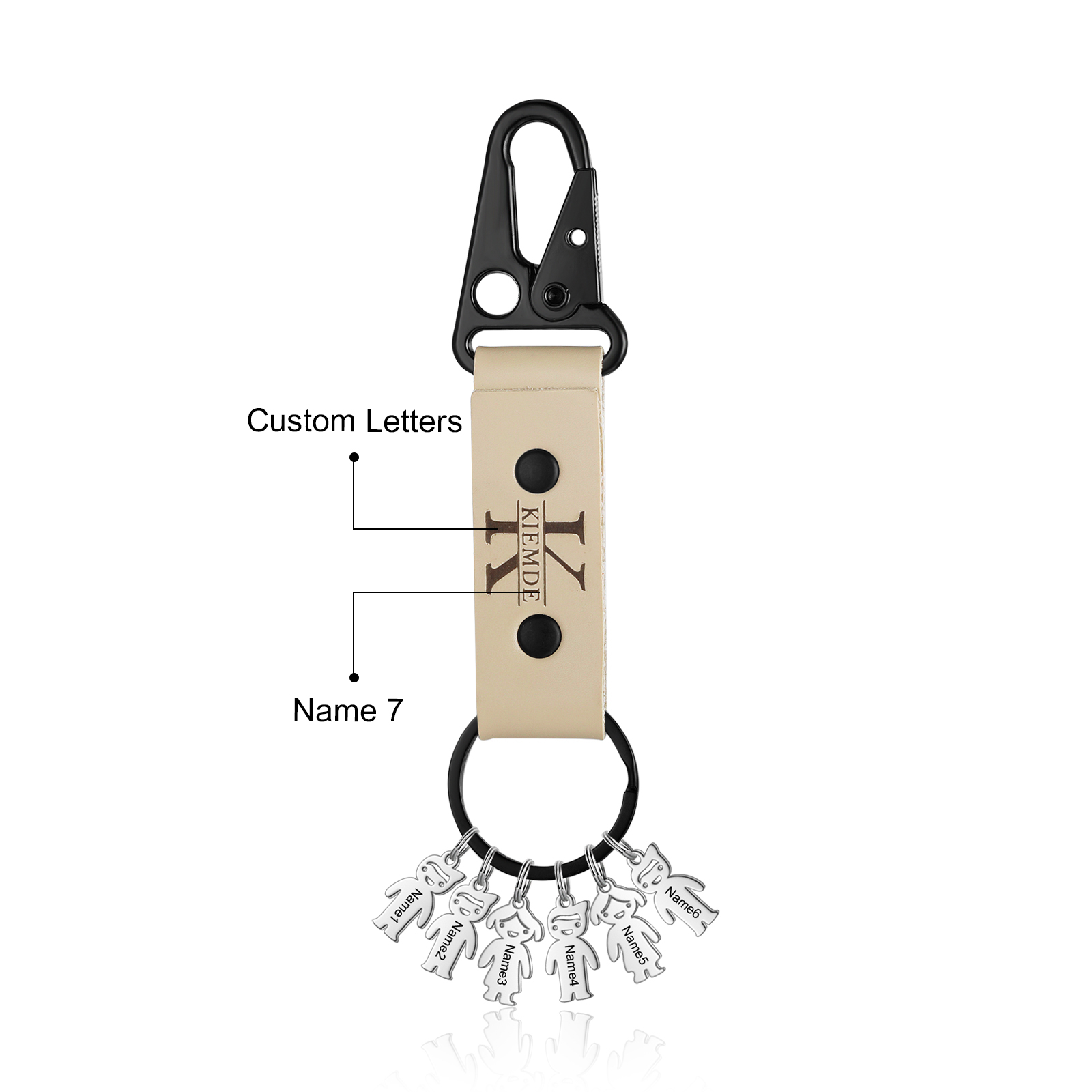 Personalised Men Leather Keychain Custom 2-7 Names & 1 Letter Keyring Gift for Dad/Grandpa | Jessmade