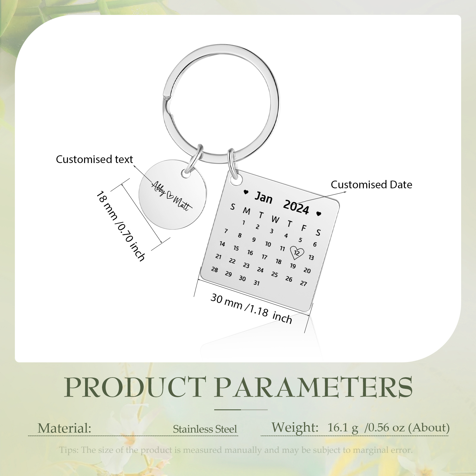 Personalised Calendar Keychain Custom Date & Text Keyring Gifts for Couple | Jessammade