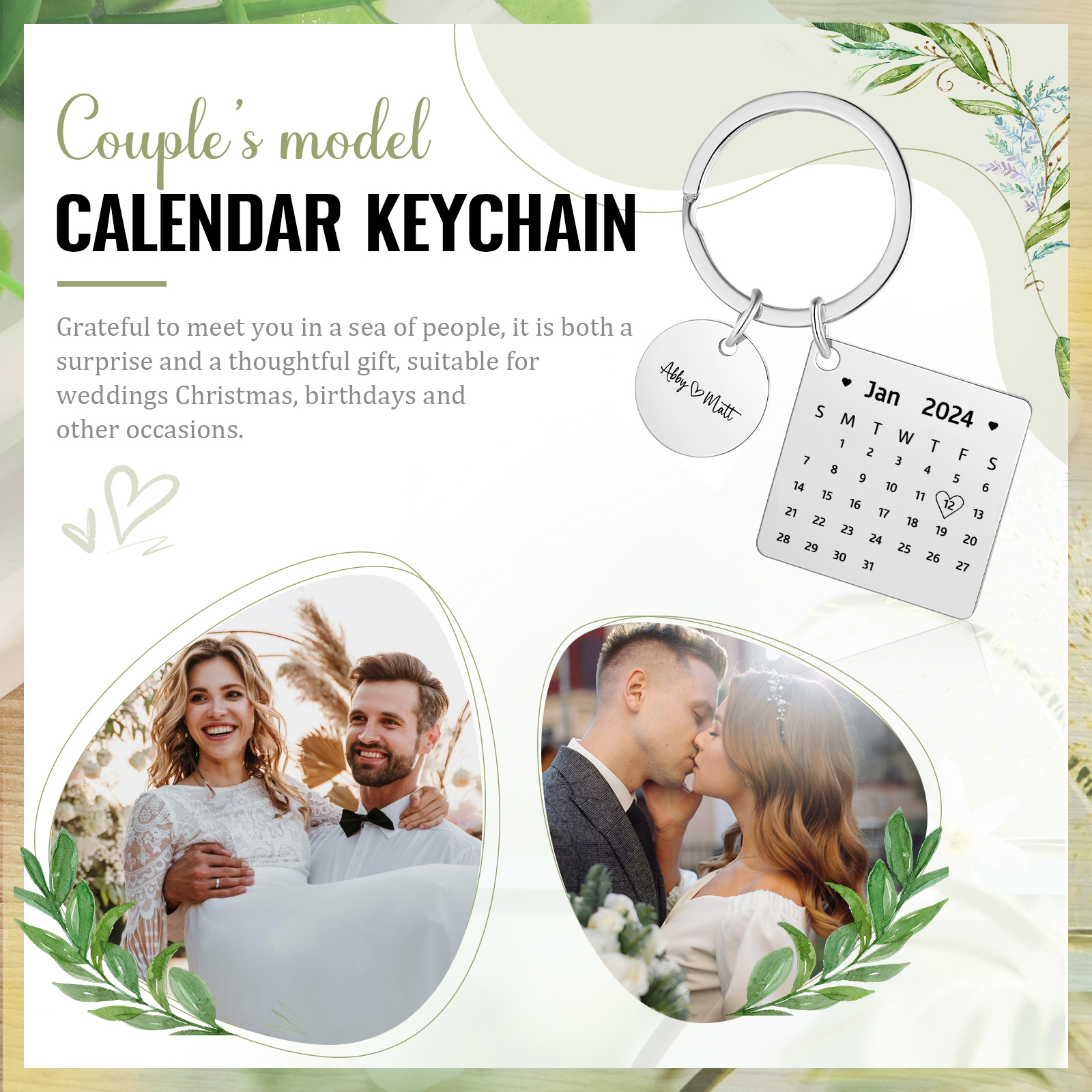 Personalised Calendar Keychain Custom Date & Text Keyring Gifts for Couple | Jessammade