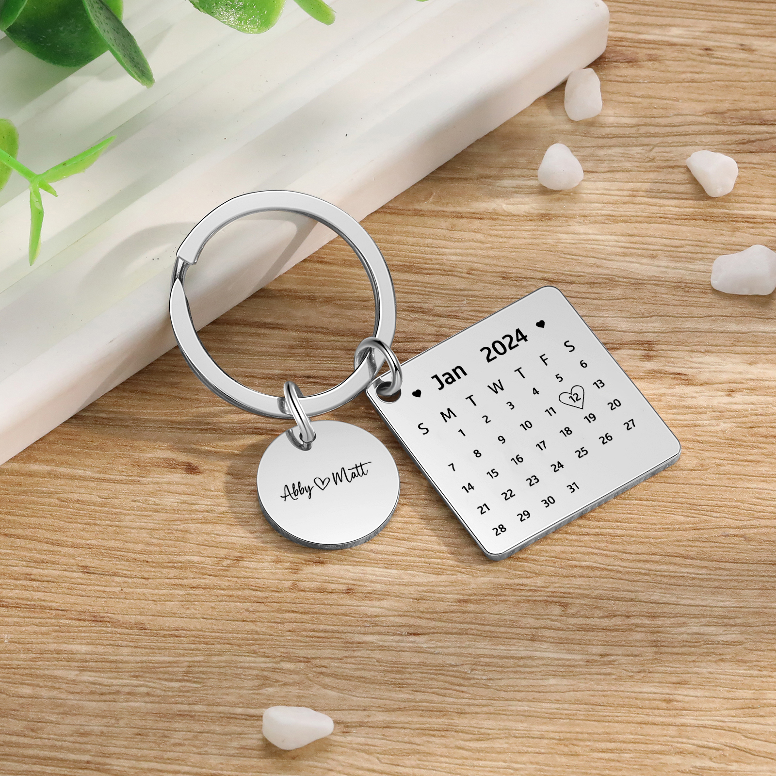 Personalised Calendar Keychain Custom Date & Text Keyring Gifts for Couple | Jessammade