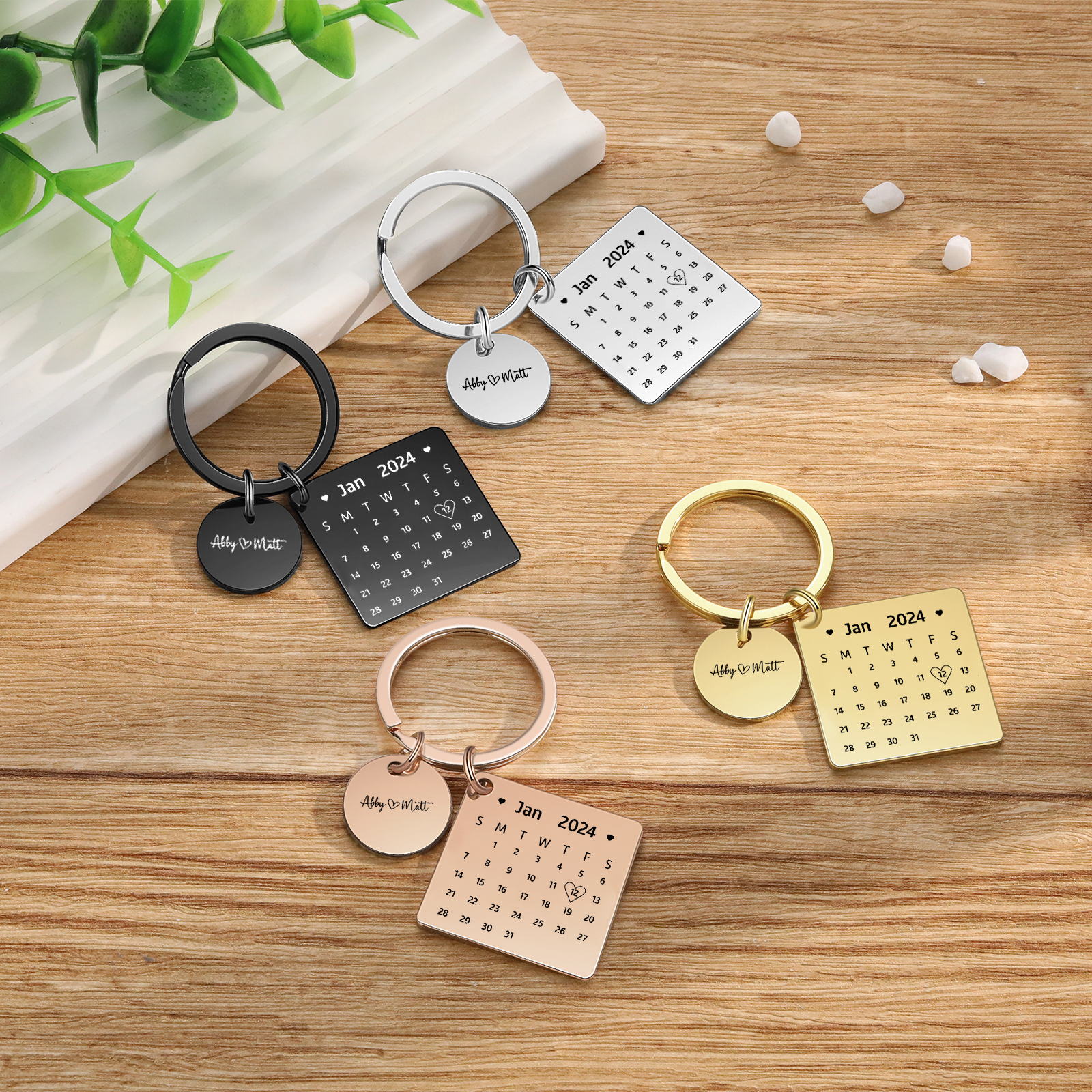 Personalised Calendar Keychain Custom Date & Text Keyring Gifts for Couple | Jessammade