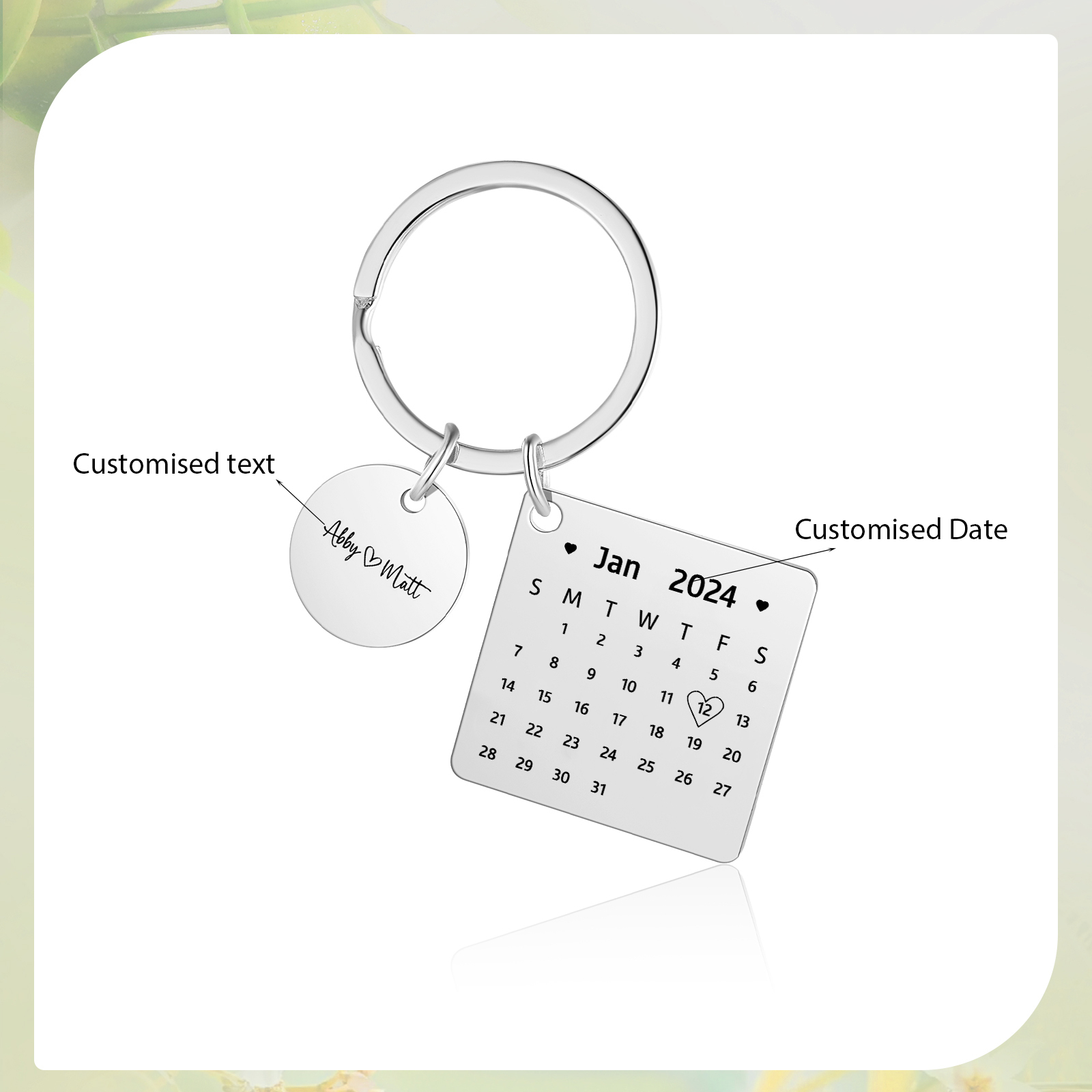 Personalised Calendar Keychain Custom Date & Text Keyring Gifts for Couple | Jessammade
