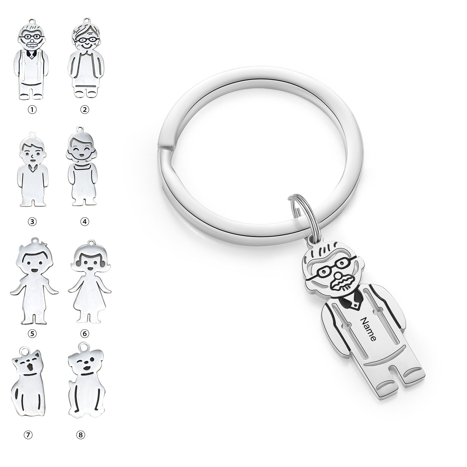 1 Name Personalised Stainless Steel Keyring with Pendant Charms | Lorajewel