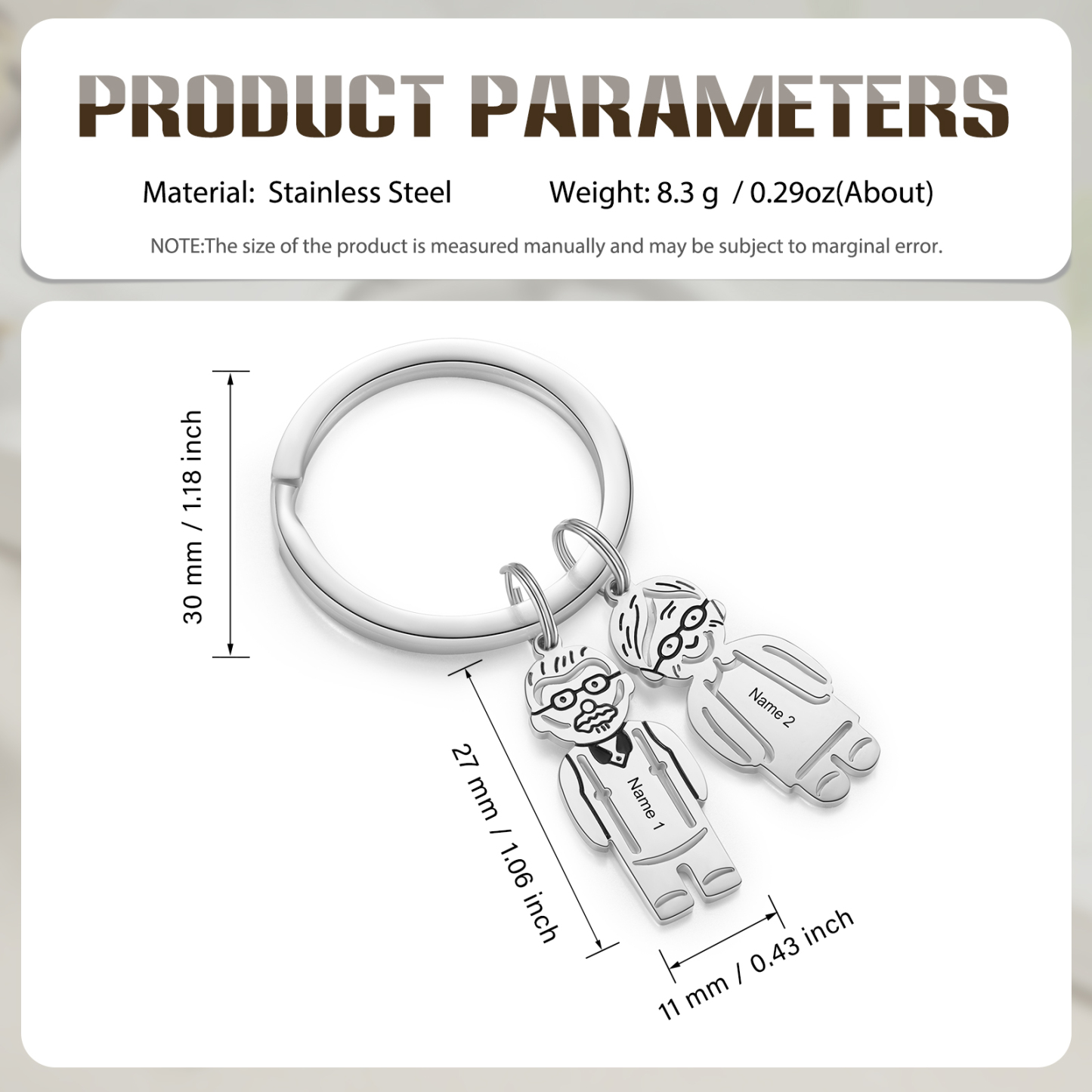 2 Names Personalised Stainless Steel Keyring with Pendant Charms | Lorajewel