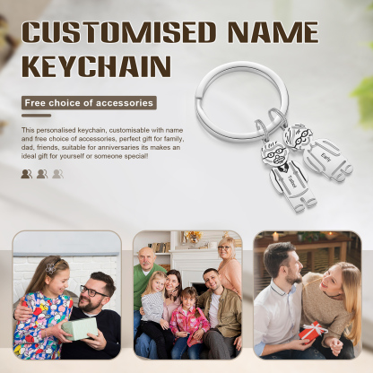 2 Names Personalised Stainless Steel Keyring with Pendant Charms | Lorajewel