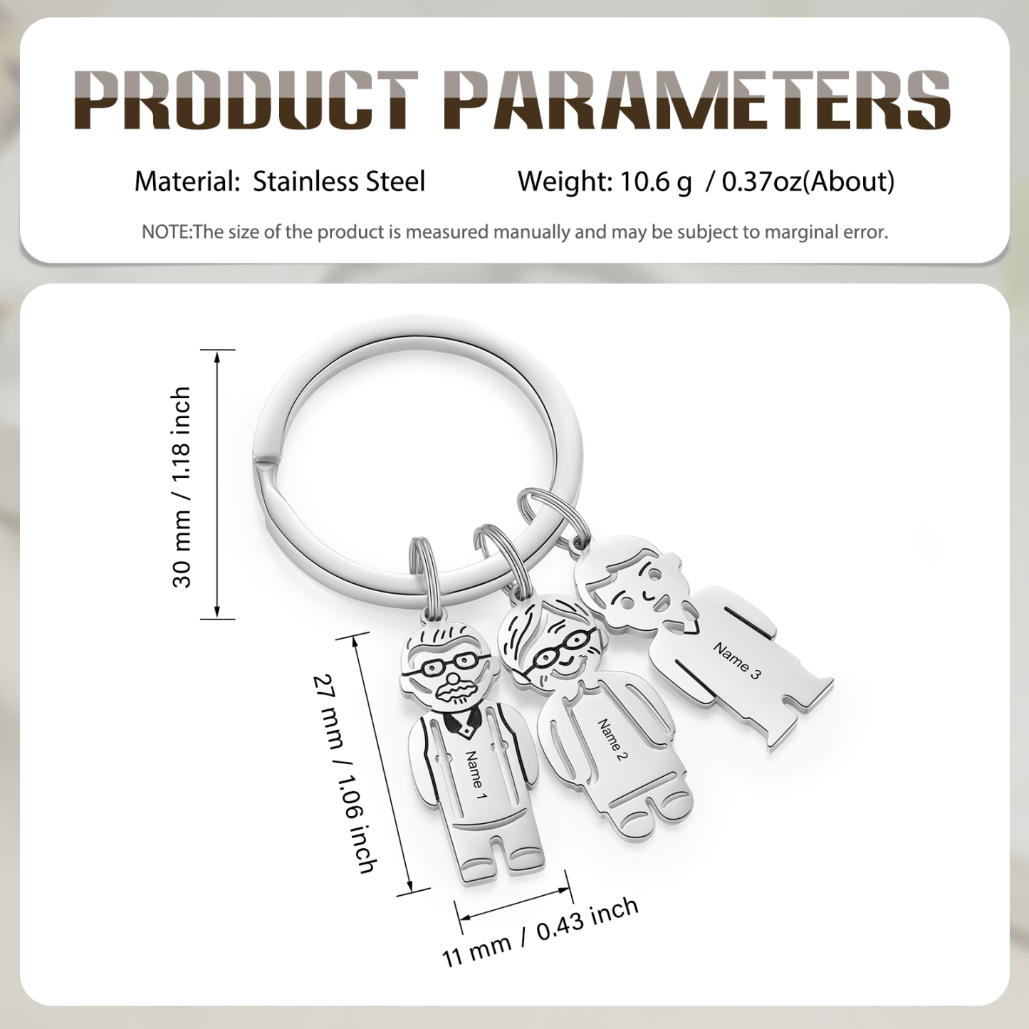3 Names Personalised Stainless Steel Keyring with Pendant Charms | Lorajewel