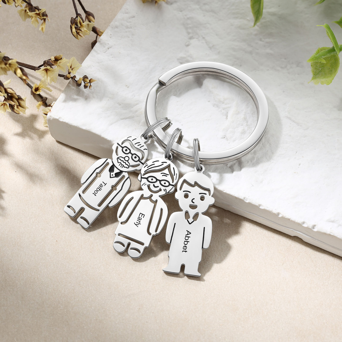 3 Names Personalised Stainless Steel Keyring with Pendant Charms | Lorajewel