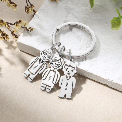 3 Names Personalised Stainless Steel Keyring with Pendant Charms | Lorajewel