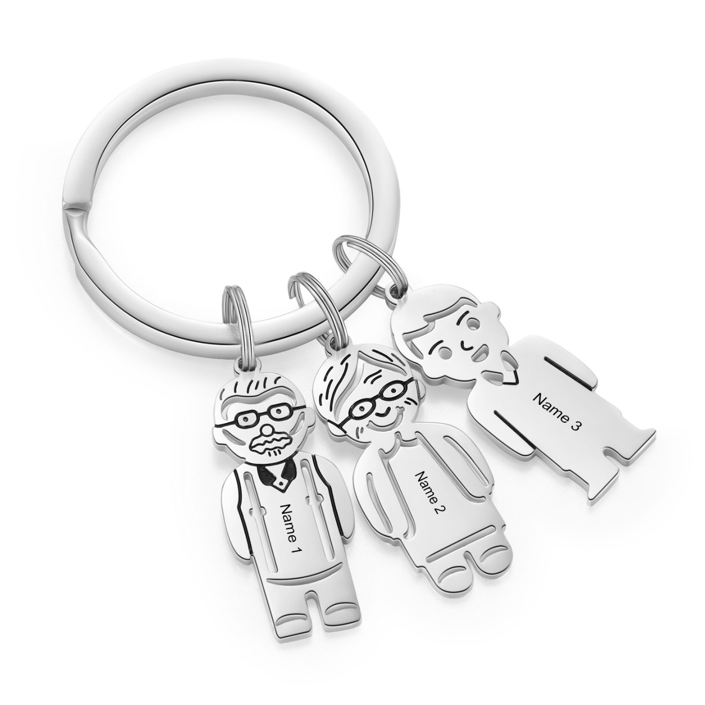 3 Names Personalised Stainless Steel Keyring with Pendant Charms | Lorajewel