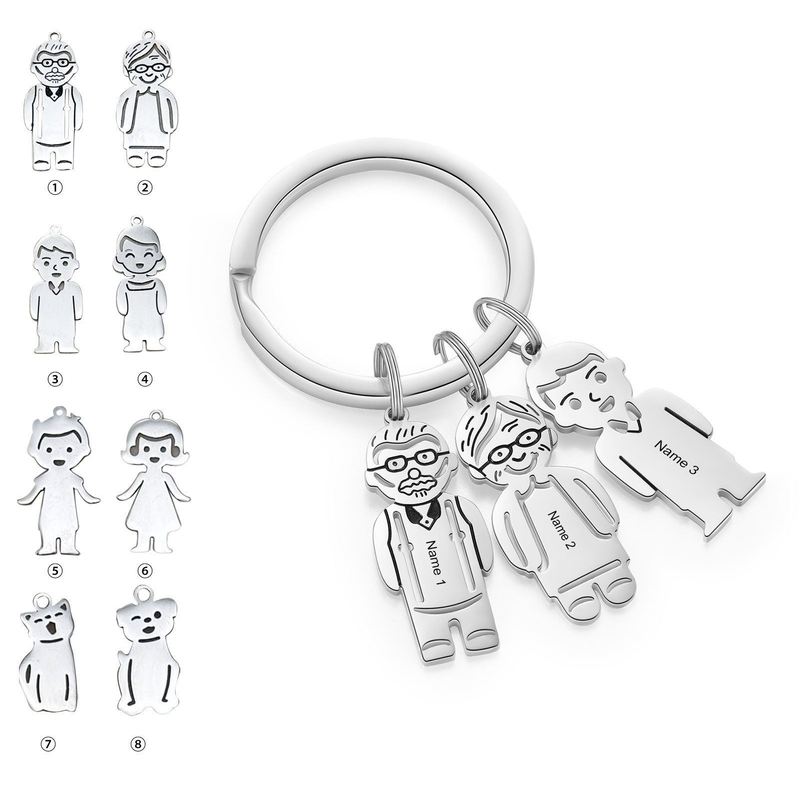 3 Names Personalised Stainless Steel Keyring with Pendant Charms | Lorajewel