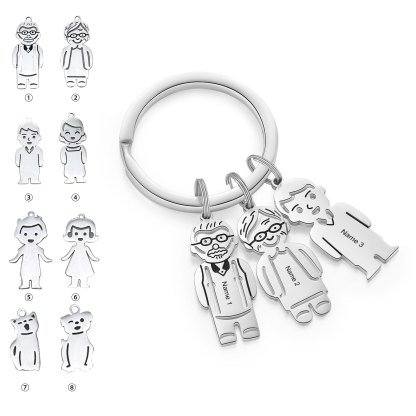 3 Names Personalised Stainless Steel Keyring with Pendant Charms | Lorajewel