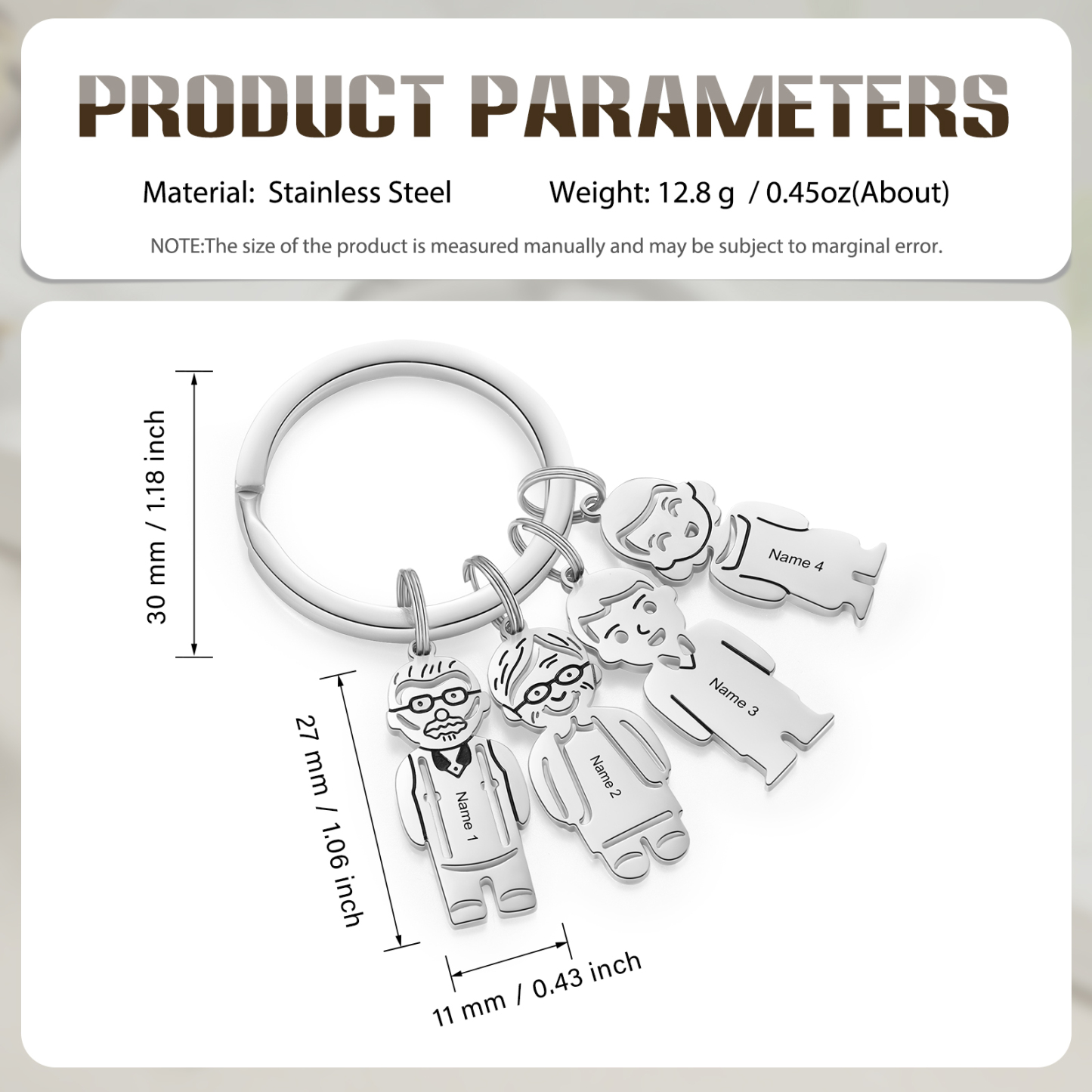 4 Names Personalised Stainless Steel Keyring with Pendant Charms | Lorajewel