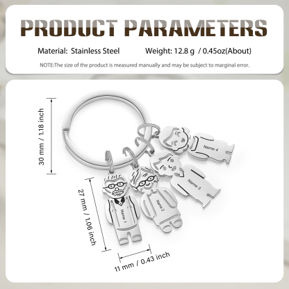 4 Names Personalised Stainless Steel Keyring with Pendant Charms | Lorajewel