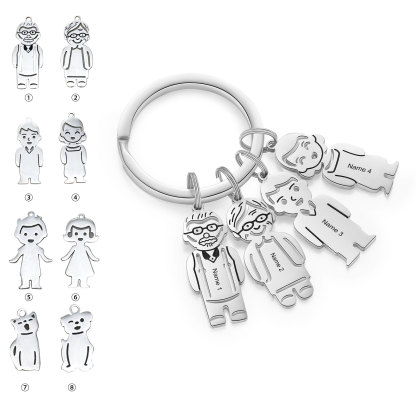 4 Names Personalised Stainless Steel Keyring with Pendant Charms | Lorajewel