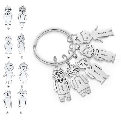 5 Names Personalised Stainless Steel Keyring with Pendant Charms | Lorajewel