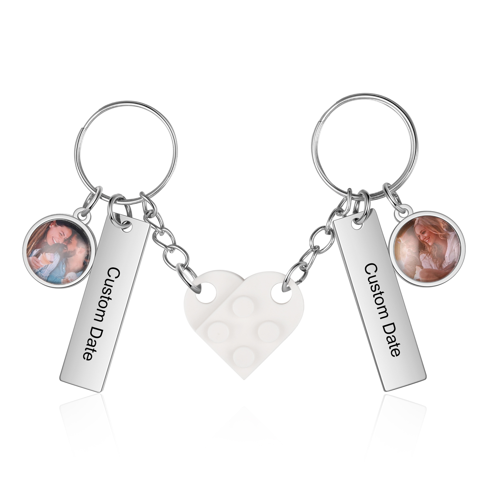 Brick Heart Matching Keychain Set Custom 2 Names & Date Couple Keychain Valentine's Day Keyring Gifts