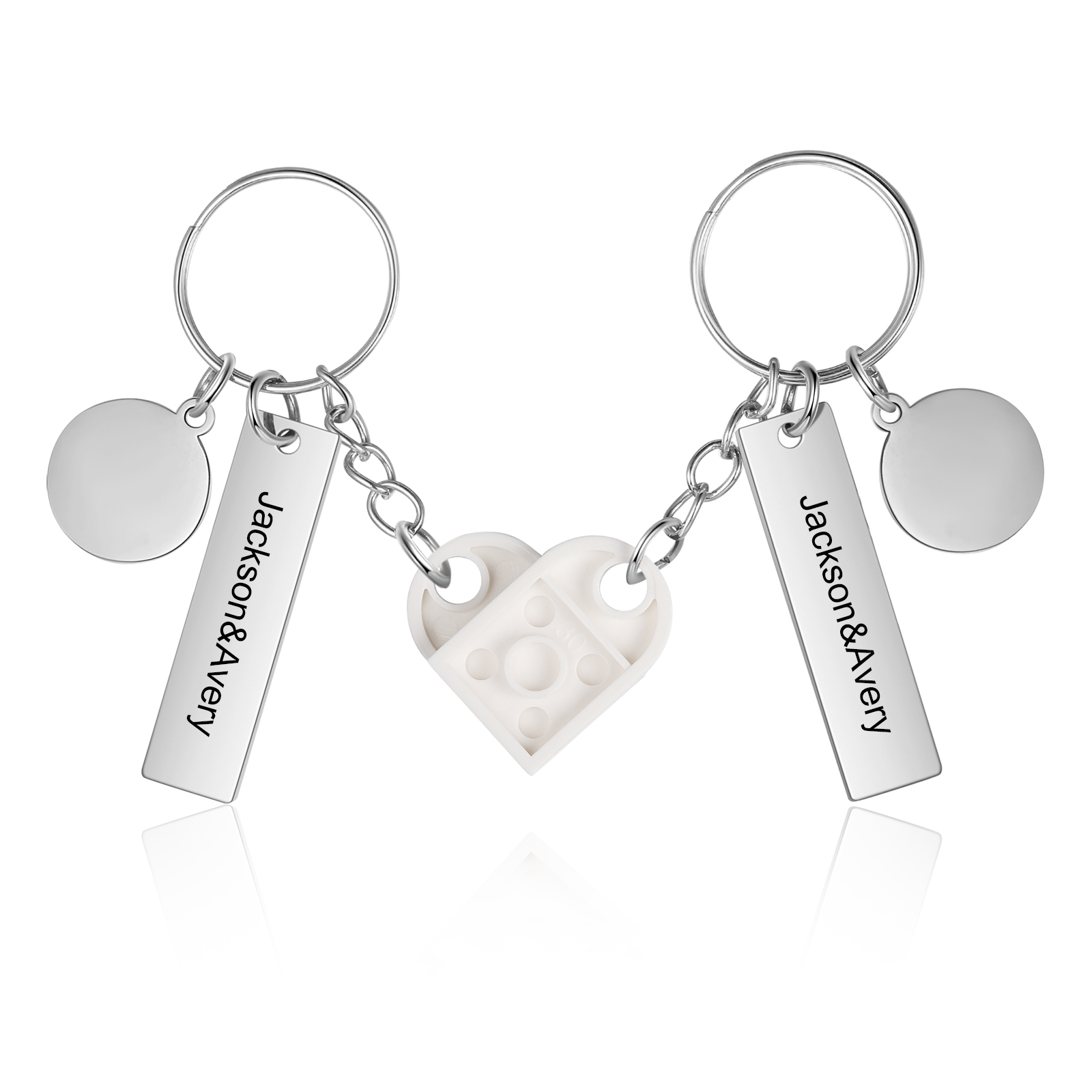 Brick Heart Matching Keychain Set Custom 2 Names & Date Couple Keychain Valentine's Day Keyring Gifts