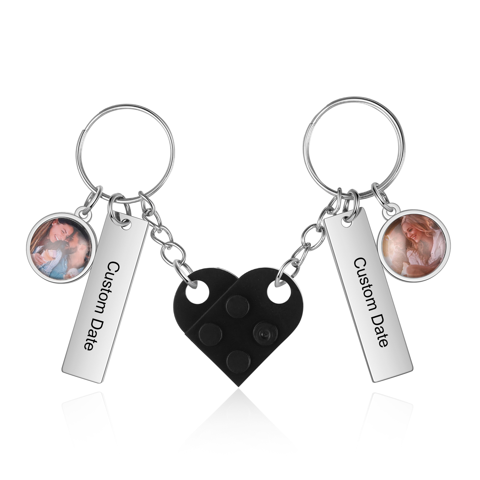 Brick Heart Matching Keychain Set Custom 2 Names & Date Couple Keychain Valentine's Day Keyring Gifts
