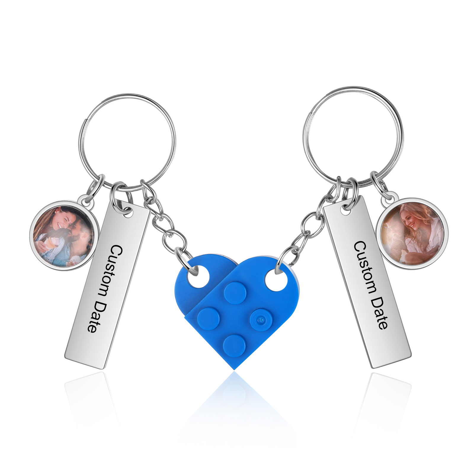 Brick Heart Matching Keychain Set Custom 2 Names & Date Couple Keychain Valentine's Day Keyring Gifts