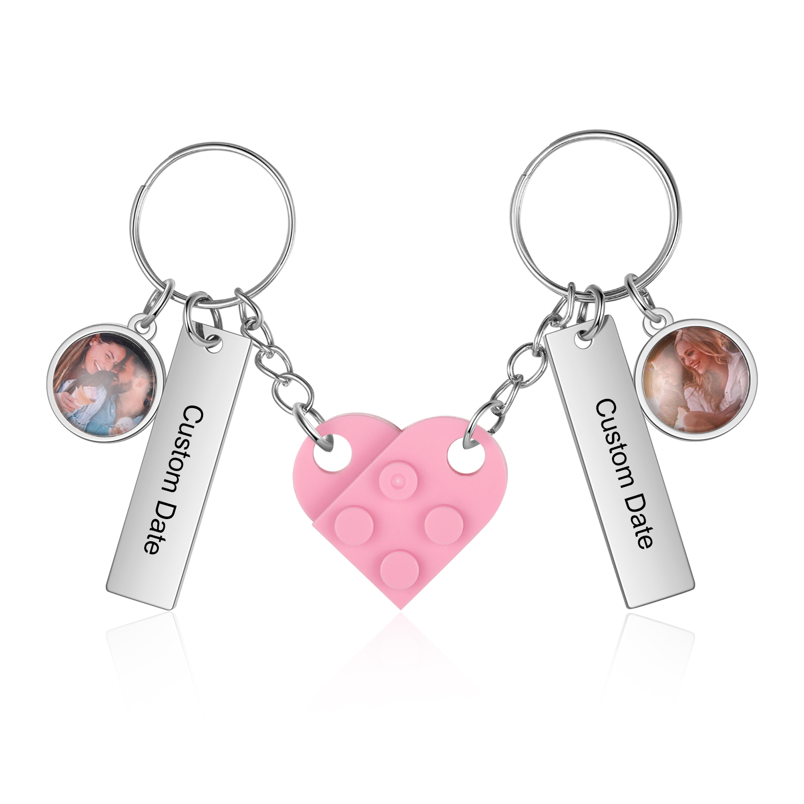 Brick Heart Matching Keychain Set Custom 2 Names & Date Couple Keychain Valentine's Day Keyring Gifts