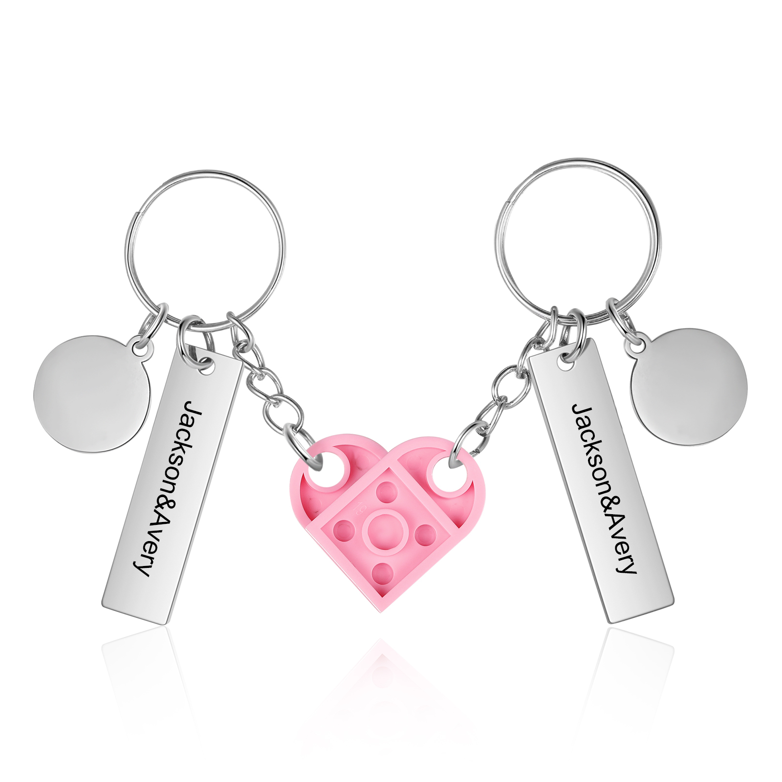 Brick Heart Matching Keychain Set Custom 2 Names & Date Couple Keychain Valentine's Day Keyring Gifts