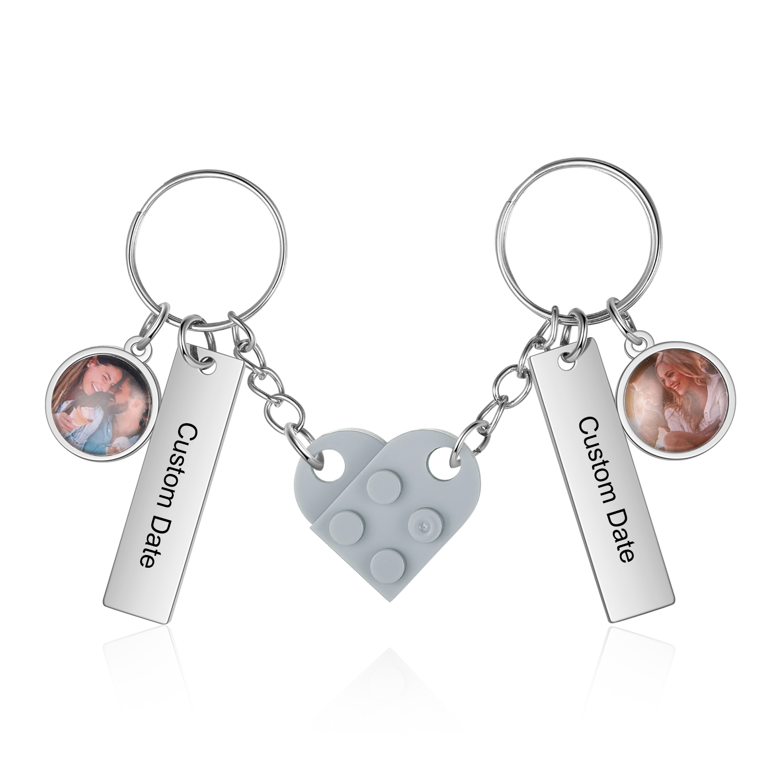Brick Heart Matching Keychain Set Custom 2 Names & Date Couple Keychain Valentine's Day Keyring Gifts
