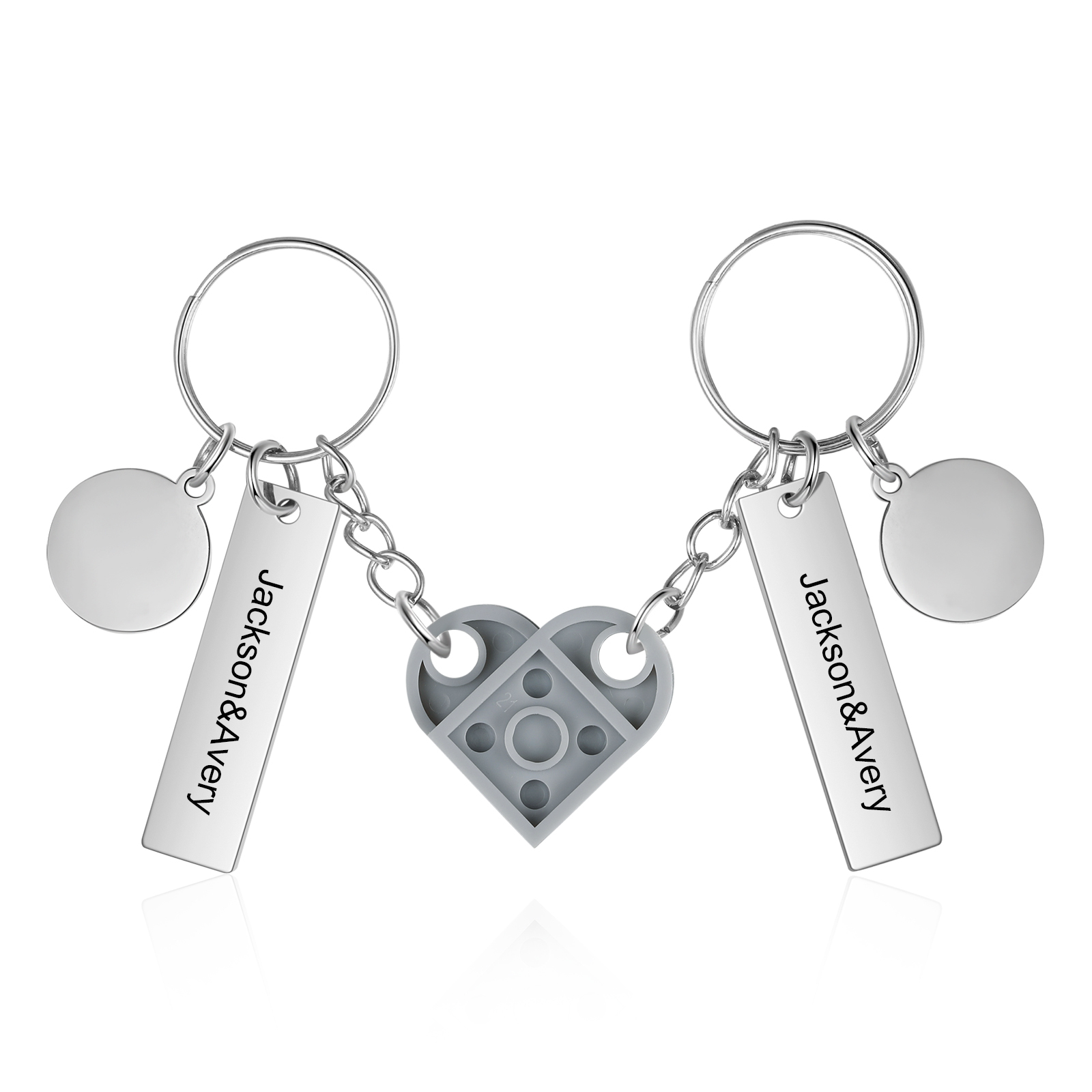 Brick Heart Matching Keychain Set Custom 2 Names & Date Couple Keychain Valentine's Day Keyring Gifts