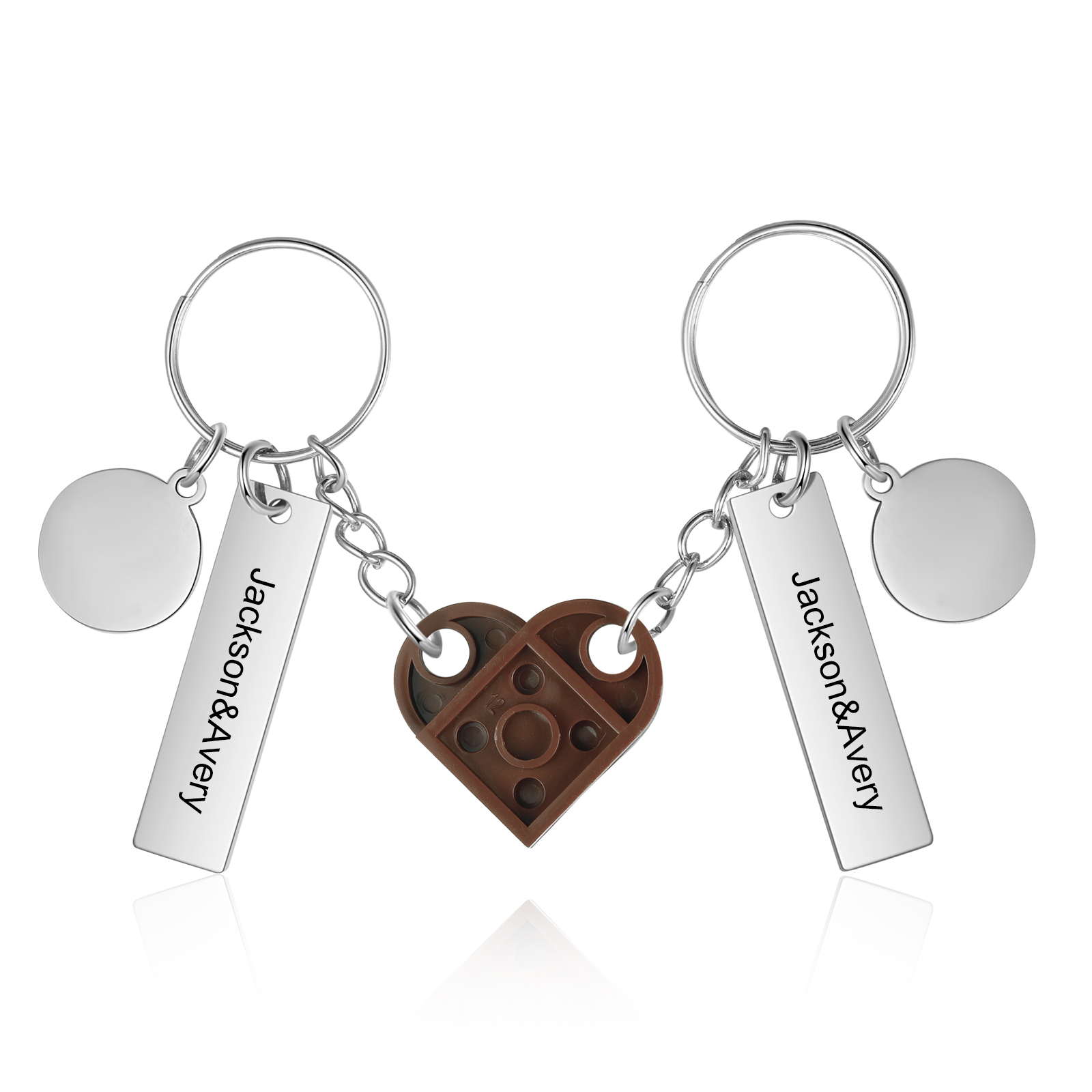 Brick Heart Matching Keychain Set Custom 2 Names & Date Couple Keychain Valentine's Day Keyring Gifts